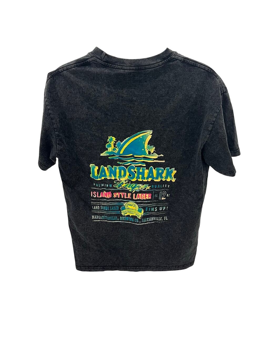 Mens Landshark Lager Painted Logo Black Mineral Wash T-Shirt Size Large
